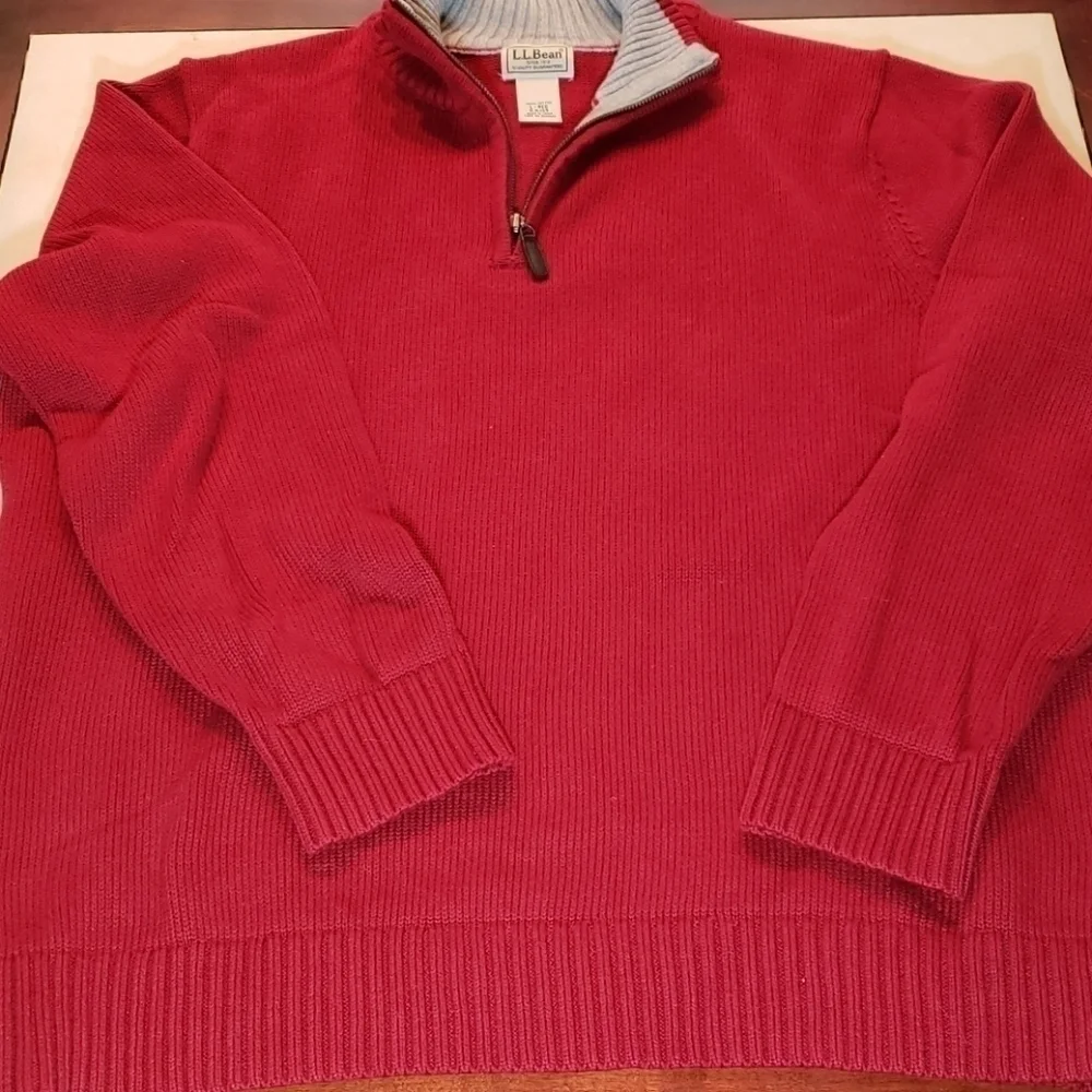 L.L. Bean 1/4 Zip 100% Cotton Sweater L-Reg EUC